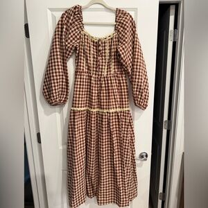 Listicle Red and Cream Plaid Midi Dress